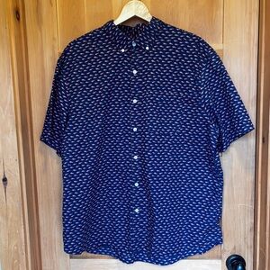 Old Navy Navy Button-Down Shirt with Fish Accent Print
